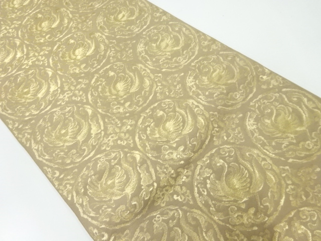 アンティーク　丸に花鳥模様織出し袋帯（材料）